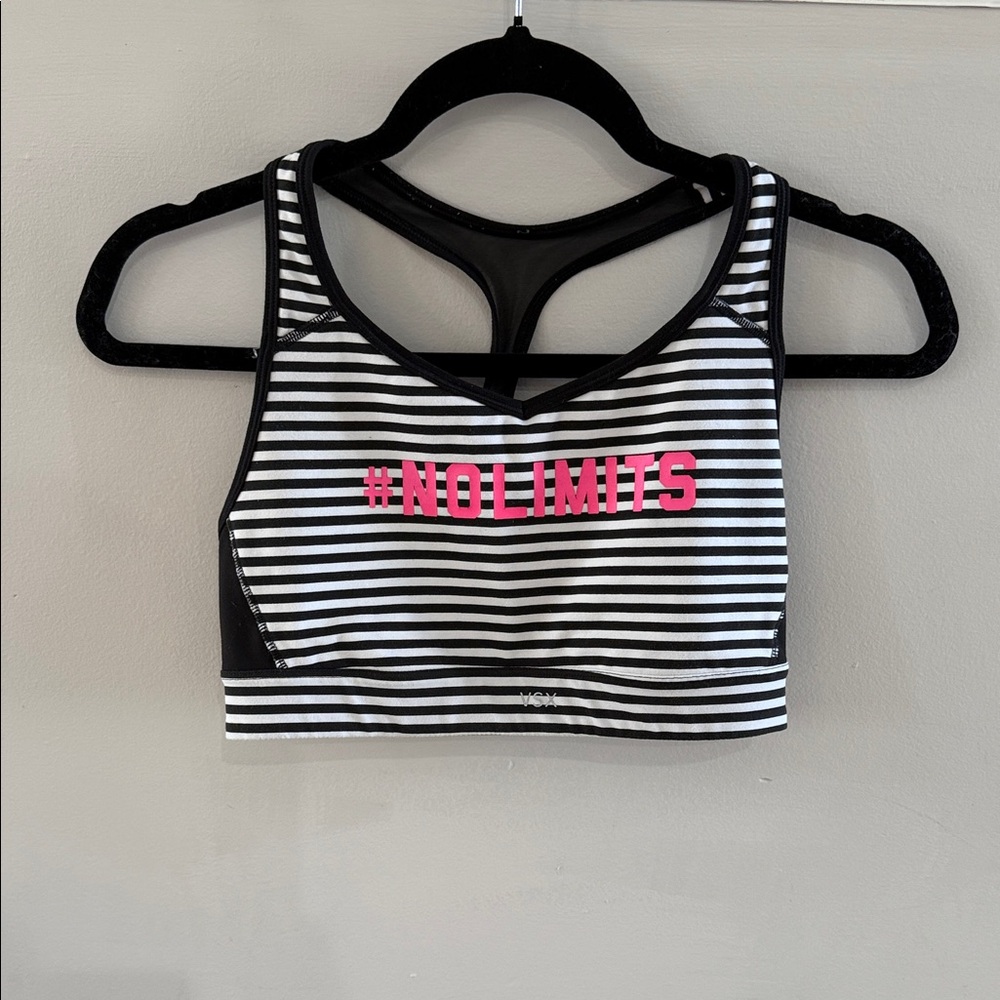 VSX Black and White Striped Sports Bra